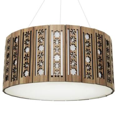 Imagem de Lustre Decorativo Madeira Pendente Porto Belo Red 60Cm - Luminária Ilu