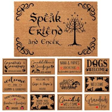 Imagem de JiXianJu Capacho de coco "Speak Friend and Enter" Tapete de boas-vindas do Senhor dos Anéis, 60 x 40 cm, tufado, estampa de letras, repelente de água, pelo alto, feito à mão, rústico