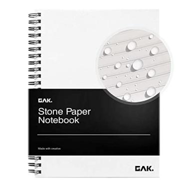 Imagem de GAK. Caderno espiral de papel de pedra impermeável (tamanho M) – 14,7 x 21 cm, 50 folhas, caderno de papel de pedra, anotações – bloco de notas à prova d'água papel pautado faculdade preto caderno estética material escolar (branco)