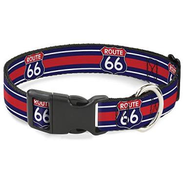 Imagem de Buckle-Down 45,7 a 81,2 cm Placa de estrada Route 66/Listra Azul/Branco/Vermelho Coleira com Clipe de Plástico, Larga Grande