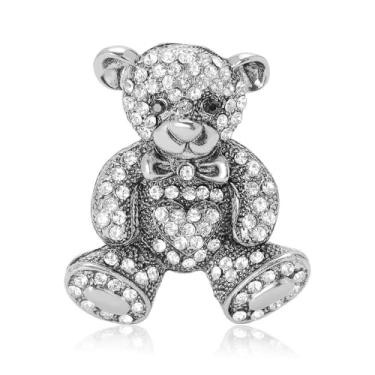 Imagem de Broche de urso pequeno de strass fofo para mulheres e homens laço de cristal delicado animal esmalte corpete cachecol clipes roupas xaile crachá lapela colarinho broche moda Natal feriado aniversário