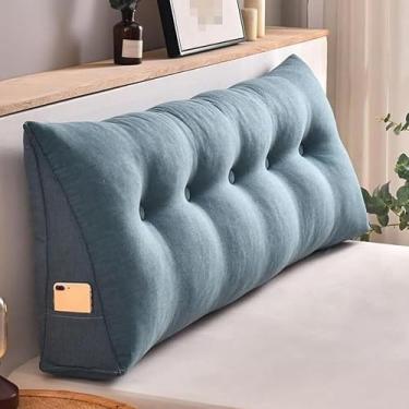 Imagem de CFLNYC Headboard Pillow, Long Backrest Positioning Support for Sleeping Reading Backrest Pillow with Side Pockets(Blue,200cm/78.7inch)