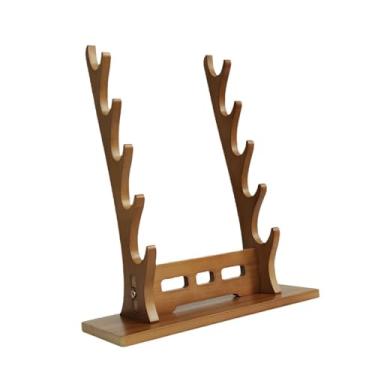 Imagem de Esquirla Suporte para flauta Samurai Rack Tanto Base horizontal Acessórios Suporte para espada medieval Espada medieval Flautas de gládio, Nogueira 5 Camadas