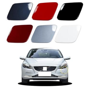 Imagem de Goholy Capa de arruela de farol de para-choque dianteiro de carro compatível com Volvo V40 2013-2020 Capa de bico de arruela de farol 31283734 31283735 Capa de spray de água preta lado esquerdo do