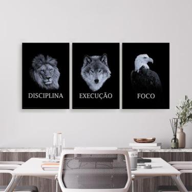 Imagem de Quadros Leão Aguia Lobo Foco Motivação Kit 3 Peças 28x40cm - CAMALEÃO 