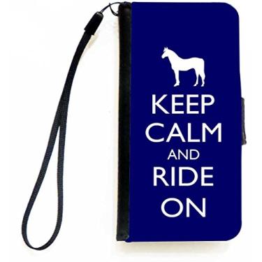 Imagem de Rikki Knight Keep Calm and Ride On - Capa carteira flip azul com aba magnética para Apple iPhone 5c