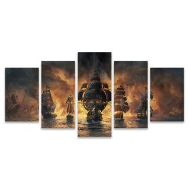 Imagem de Kit Quadros Mosaico Fogo Mar Explosão Chamas Barco Navio Pirata  - Del