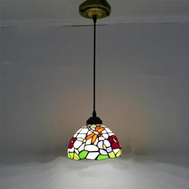 Imagem de Candelabro de vidro colorido europeu Lâmpada pendente criativa vintage Casa Restaurante Bar Hotel Corredor Quarto Cabeça de cama Lâmpada pendente (E D20CM)