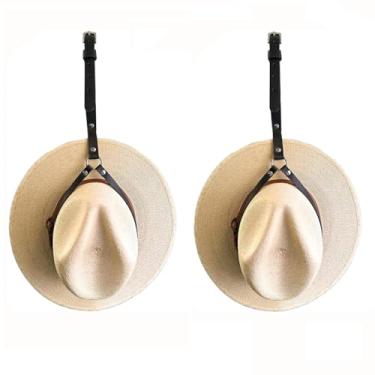 Imagem de HIASTRA Suporte de chapéu de cowboy para seu veículo, 2 peças de suporte de chapéu de cowboy de couro para caminhonete, suporte de chapéu de cowboy para caminhonete, mantenha seu chapéu seguro, preto