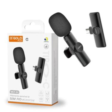 Imagem de Microfone de Lapela Sem Fio GOLD com Redução de Ruído Linha PREMIUM - Compatível com Android, iPhone 15, iPhone 16 e USB Tipo C - Ideal para Gravação, Podcast, Entrevistas, YouTube, TikTok - Portátil