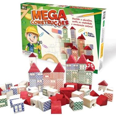 Imagem de Jogo Mega Construção Bloco Madeira Montar Infancia 120pçs - Pais & Fil