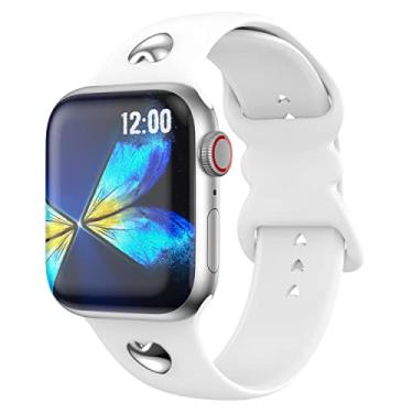 Imagem de T-ENGINE Pulseira [Heart Stud Pro] compatível com Apple Watch Ultra série 8 7 de 45 mm/41 mm, série 6 5 4 SE para 44 mm/40 mm, série 3 de 42 mm/38 mm para mulheres e homens, 41mm/40mm/38mm, Silicone,