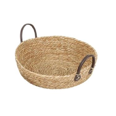 Imagem de Bandeja Natural Seagrass Redonda com Alça de Couro - M 30x30x7cm