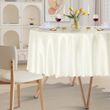 Imagem de Cobedzy Pacote com 1 toalha de mesa redonda de cetim de 228 cm, capa de mesa de cetim marfim sobreposta, toalhas de mesa de jantar para casamento, festa, banquete, eventos, recepção, jantar