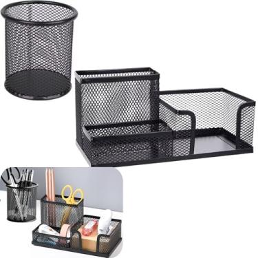 Imagem de Porta Canetas Escritório Organizador, Organizador de Mesa Aramado e Porta Lápis, Kit Escritorio – Caneta, Bloco de Notas e Espaço para Tesoura – Home Office