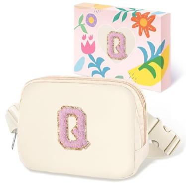 Imagem de COSHAYSOO Pochete de cintura pequena com alça ajustável com patch de letra inicial para mulheres, adolescentes, meninas, viagens, academia, caminhada, bolsa de viagem transversal, bolsa moderna,