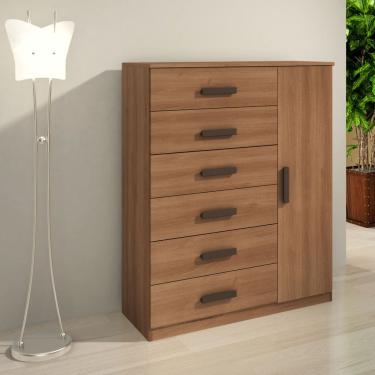 Imagem de Cômoda Sapateira Multiuso Reforçada 1 Porta 6 Gavetas Cinamomo