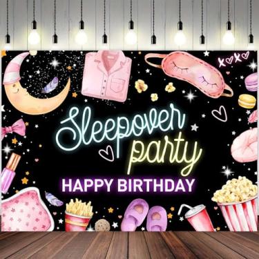 Imagem de Pano de fundo para festa do pijama, filme, noite, sono, faixa de festa de aniversário, preto, rosa, pano de fundo para festa do pijama, travesseiro para meninas, decoração de festa de spa, maquiagem,