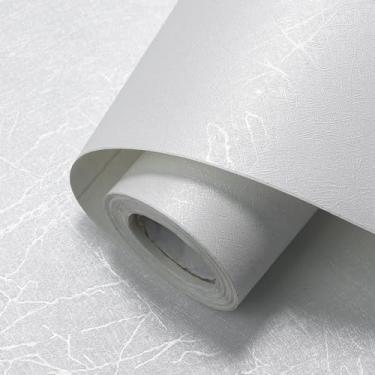 Imagem de Uooar Papel de parede de seda branca 43,9 cm x 406,4 cm papel de contato texturizado autoadesivo removível papel de parede decorativo de vinil para quarto e sala de estar