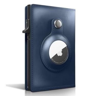 Imagem de EnjoIt Carteira fina minimalista AirTag, couro legítimo, tecnologia RFID, porta-cartões de crédito, clipe de dinheiro fino para homens, com caixa de presente (não inclui AirTag), cobalto