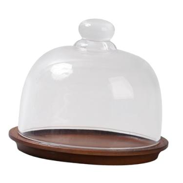 Imagem de ＫＬＫＣＭＳ Suporte de bolo com cães de sobremesa de tampa de vidro com placa de frutas de base, bandeja de servidor de servidor de exibição de bolo à prova de , 11cmx10.1cm