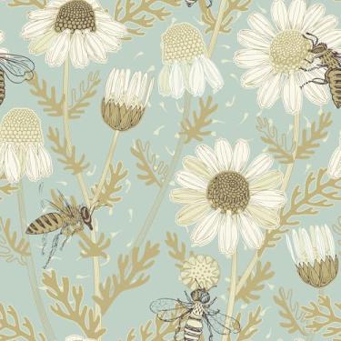 Imagem de VaryStyle Papel de parede floral de margarida de 45 x 299 cm azul/amarelo natureza abelha floral papel de parede autoadesivo removível para banheiro quarto papel de contato de flor de camomila para
