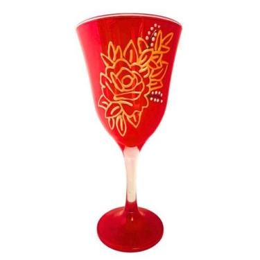 Imagem de Taça Personalizada Pomba Gira Lírio Rosa Vermelha Luxo 365ml  Vidro - 