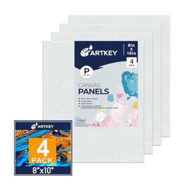 Imagem de Artkey Telas Para Pintura, 8X10 Polegadas, Pacote Com 4, 10 Oz, 100% Algodão, Telas Brancas Em Branco, Materiais De Arte, Painéis De Tela Para Tintas Acrílicas A Óleo, Aquarela E Têmpera
