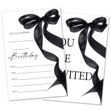 Imagem de oayGnay Cartões de convite de aniversário de arco preto para adolescentes, convites de festa de aniversário para adultos, 20 cartões de convite com envelopes, artigos de decoração de lembrancinhas de