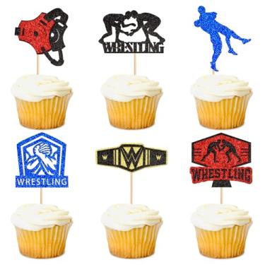 Imagem de Ercadio 24 Pcs Wrestling Cupcake Toppers Glitter Man Wrestler Birthday Cupcake Pick Decorations Wrestling Sport Theme Kids Birthday Baby Shower Party Decorations