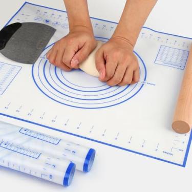 Imagem de Tapete de silicone para pastelaria antiaderente com medida, grande folha de silicone para amassar massa, antiderrapante, para torta, bolo/pizza (70 × 50 cm)