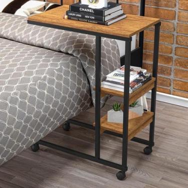 Imagem de Mesa Industrial Auxiliar para Cama Miti Preto e Canela - CasaH