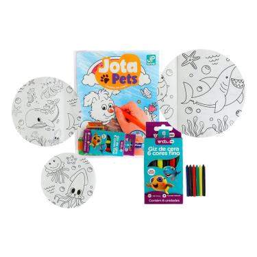 Imagem de Livro Colorir Infantil com Giz de Cera 6 Unidades Diversão