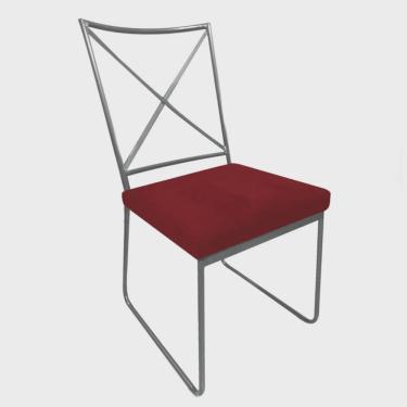 Imagem de Cadeira Sala de Jantar Escritório Office Clark Industrial Ferro Prata Sintético Vermelho - Ahz Móveis