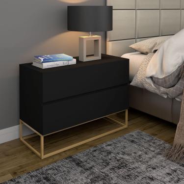Imagem de Criado Eros 60CM Estilo Industrial Preto 2G Pés Dourado