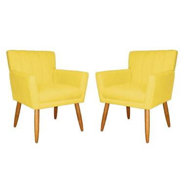 Imagem de Kit 02 Poltronas Palito Cecília Suede Amarelo