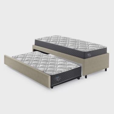 Imagem de Bicama Box Solteirão 96x203 Cm Courino com Dois Colchões Adapto Molas Ensacadas Ecoflex