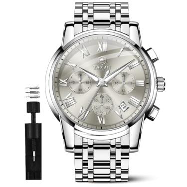 Imagem de Taxau Relógios masculinos luxuosos, multifuncionais, à prova d'água, para homens, modernos, simples, analógicos, quartzo, aço inoxidável, cronógrafo, com data luminosa, Cinza-nklh-t-g8406, round,