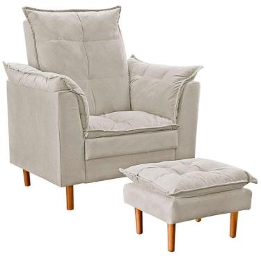 Imagem de Poltrona De Amamentação Com Puff Quarto Bebê Leticia Suede Bege