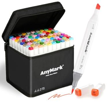 Imagem de AnyMark marcadores de Álcool com Ponta de Pincel, conjunto com 80 cores, pontas dupla de pincel e cinzel, marcadores artísticos à base de álcool com estojo para desenho e colorir para adultos