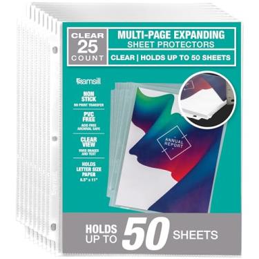 Imagem de Samsill Protetores de folha de alta capacidade, pacote com 25, protetores de página de 21 x 28 cm para fichário de 3 anéis, resistente, protetor de várias páginas, comporta 50 folhas, carregamento