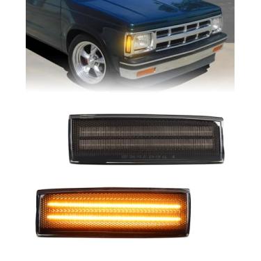 Imagem de PWOBVZ Conjunto de luzes de LED frontais para Chevy Blazer S10 GMC Jimmy S15 1983-1994 Lente fumê âmbar lâmpadas de LED marcador de para-lama, pacote com 2