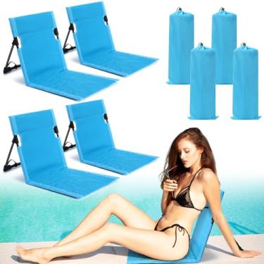Imagem de Karenhi 4 cadeiras dobráveis para piscina, assento portátil para beira da piscina, cadeiras dobráveis portáteis para praia, piscina, acampamento, piquenique, acessórios de gramado (azul claro)