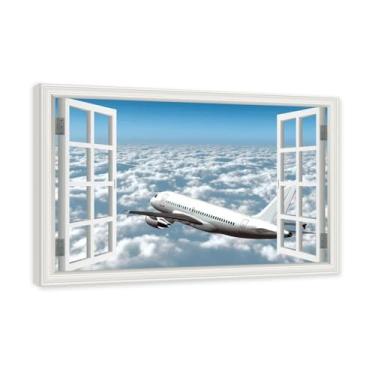 Imagem de Arte de parede em tela de janela aberta, impressão natural em tela, "Avião no céu 7.6 cm, decoração de parede de paisagem de janela, decoração de casa moderna. Moldura interna 30x45cm-11.8x17.7in