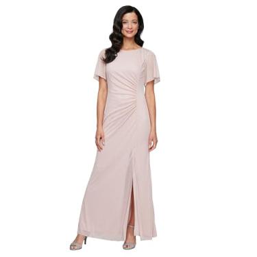 Imagem de S.L. Fashions Vestido feminino de malha elástica com glitter com enfeite de ombro formal longo, (tamanho pequeno e regular), Blush, 40