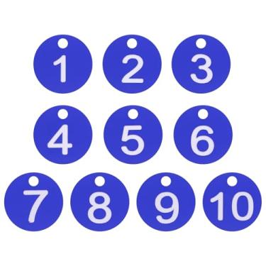 Imagem de PATIKIL 1-10 etiquetas numeradas de plástico redondo numerado identificação identificação chave pendurar etiqueta para chaveiro de dormitório caixa de armário de academia, azul com texto branco