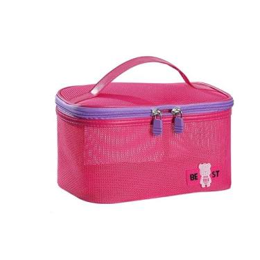 Imagem de JETENCN Bolsa de higiene portátil, bolsa de armazenamento de batom de viagem de grande capacidade, bolsa de maquiagem de secagem rápida para praia por atacado, Vermelho rosa