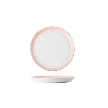 Imagem de Conjunto de pratos nórdicos, utensílios de mesa de cerâmica domésticos e prato vegetal - borda dourada geométrica placa de 25,4 cm de profundidade (rosa menina)