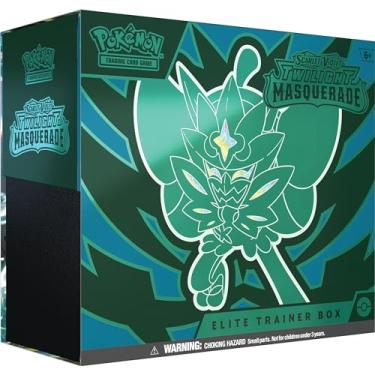 Imagem de Pokémon TCG: Scarlet & Violet—Twilight Masquerade Elite Trainer Box (1 cartão promocional Ogerpon com máscara azul-petróleo completa, 9 boosters e acessórios premium)