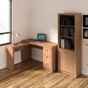 Imagem de Kit Escritório Mesa de Canto com Armário 2 Peças Amêndoa TecnoMobili